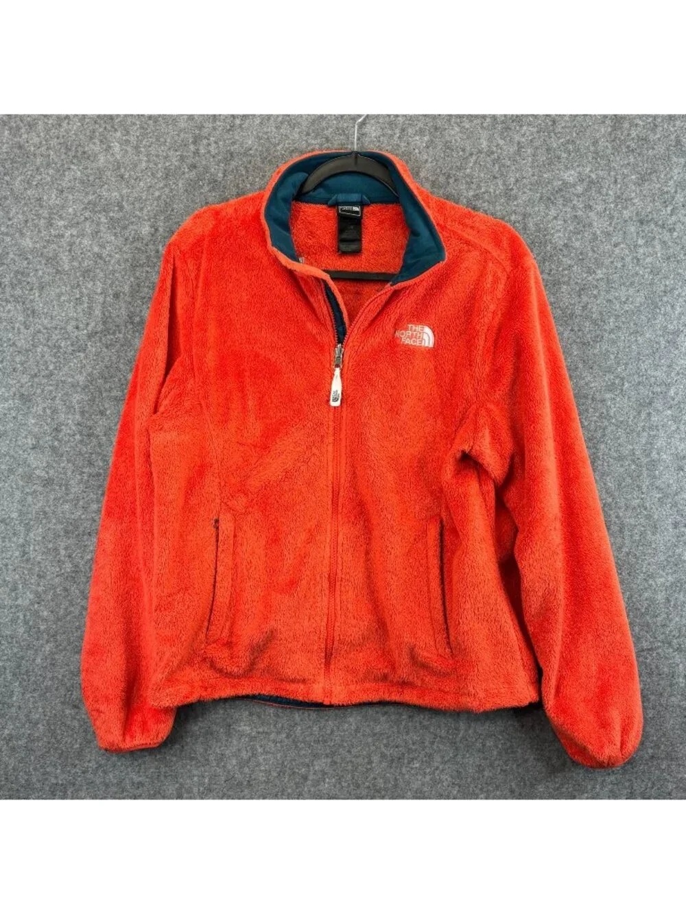 The North Face Osito Womens Size Large Orange Fuzzy Fleece Jacket Full Zip Warm